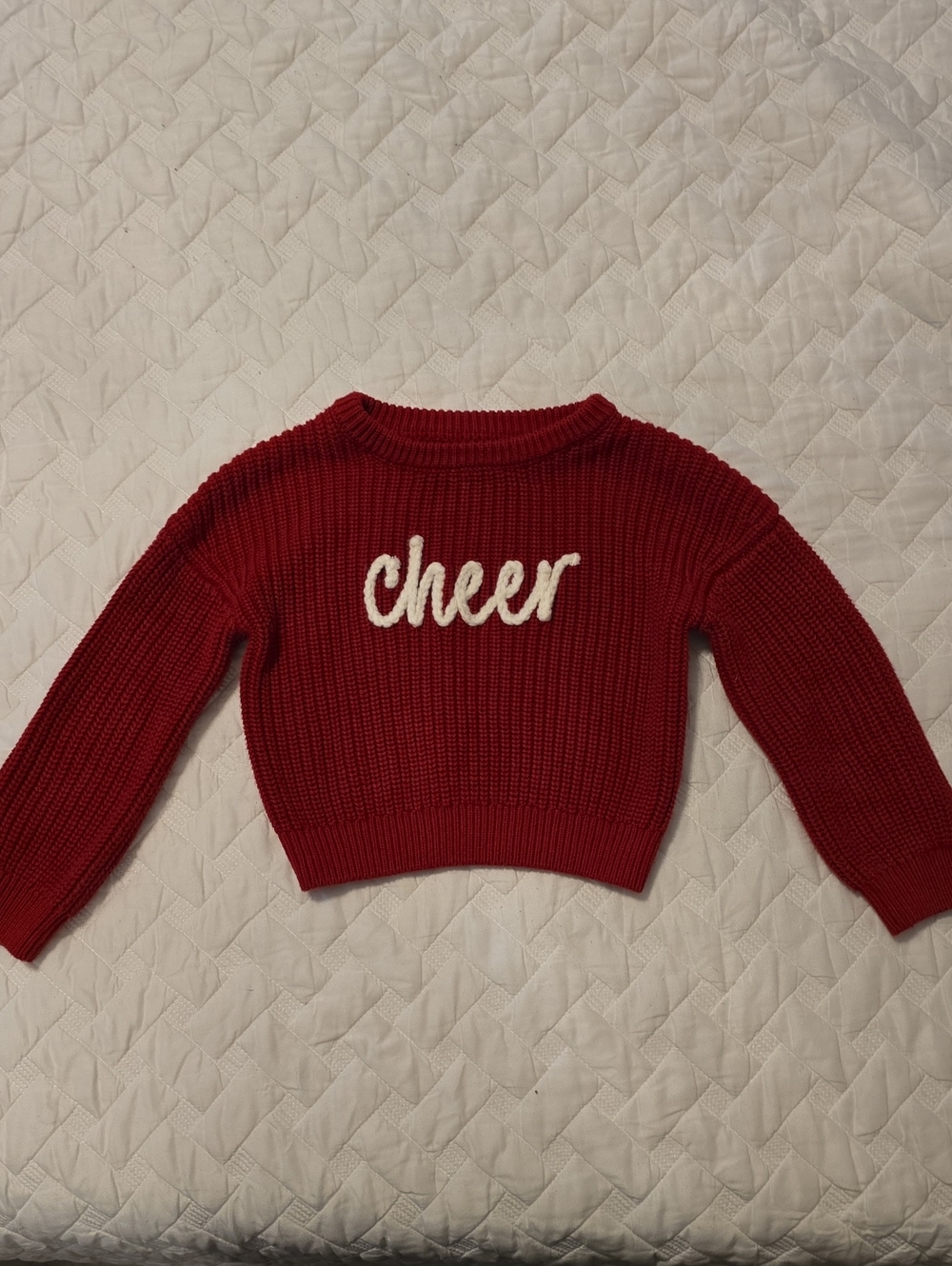 Kids Red Crewneck 'Cheer' Knit Sweater